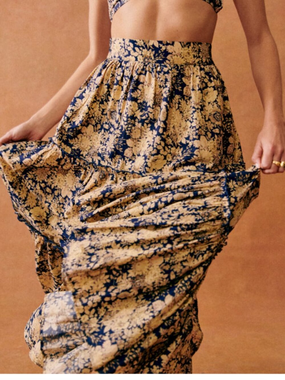 Sézane Sakura Floral Tiered Maxi Skirt Organic Cotton Country Flowers 40 US 8 - Picture 3 of 14